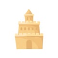 Flat vector icon of big castle made of sand. Beach holiday theme. Element for children story book or mobile game Royalty Free Stock Photo