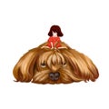 Illustration: The Big Dog and the Little Girl. The little girl sit on the big dog's hair and think to make it a pigtail. Royalty Free Stock Photo