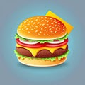 Illustration of a big hamburger on color background. Color meal. Generative AI