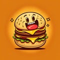 Illustration of a big hamburger on color background. Color meal. Generative AI