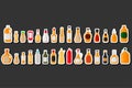 Illustration big kit varied glass bottles filled liquid sauce habanero Royalty Free Stock Photo