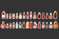 Illustration big kit varied glass bottles filled liquid sauce habanero Royalty Free Stock Photo