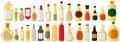 Illustration big kit varied glass bottles filled liquid white wine vinegar Royalty Free Stock Photo