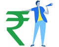 Illustration of Big Rupee Symbol and Man Stadning Beside with Megaphone announcing Royalty Free Stock Photo