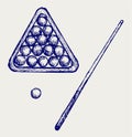 Illustration of billard cues and balls