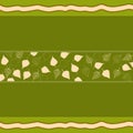 Illustration with birch leaves and holiday ribbons, texture with elegant natural shapes of birch leaves on a green background for