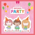 Illustration of a Birthday Celebrant three girls Royalty Free Stock Photo