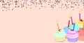 3d illustration Birthday and New Year cupcakes Colorful with candles On a plastel backdrop For design work