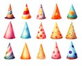 Illustration of birthday party caps on white background