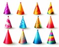 Illustration of birthday party caps on white background