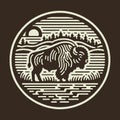 Bison Silhouette in Nature Circle Design for Outdoors Royalty Free Stock Photo