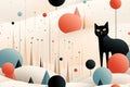 an illustration of a black cat in the middle of a field Royalty Free Stock Photo