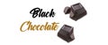 Illustration of a black chocolate on white background.