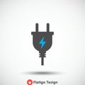 Illustration of a black electrical plug with two prongs, featuring a blue lightning bolt Royalty Free Stock Photo
