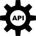 Black and white gear illustration with the letters API in the center, a symbol for software development processes Royalty Free Stock Photo