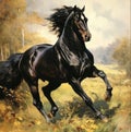 illustration of a black horse in motion Royalty Free Stock Photo