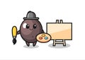 Illustration of black olive mascot as a painter