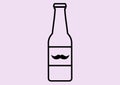 Illustration of black outlined bottle with moustache on light purple background