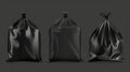 An illustration of black plastic bags for trash, garbage, and rubbish. Modern realistic mockup of polyethylene bags with