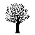 illustration of black tree, isolated nature symbol, silhouette