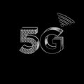 Illustration of a black and white color 5g network icon, in a black background Royalty Free Stock Photo