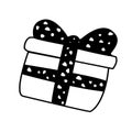 Illustration of black and white gift xmas box icon o background. Christmas gift icon illustration vector symbol Royalty Free Stock Photo