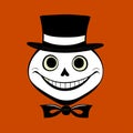 Illustration of a black and white skull wearing a top hat and bow tie AI Generated