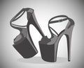 Illustration. Black women`s high-heeled pole dancing shoes on a dark background Royalty Free Stock Photo