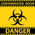 Illustration of a black and yellow [CONTAMINATED ROOM, DANGER] sign