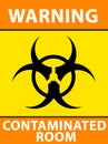 Illustration of a black and yellow [CONTAMINATED ROOM, WARNING] sign