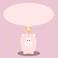 Illustration of Blank Oval Color Speech Bubble with Gold Euro Coins on Its Tail Pointing to Pastel Shade Piggy Bank Royalty Free Stock Photo