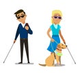 Illustration of a Blind Boy Being Guided by a Seeing Eye Dog Royalty Free Stock Photo