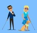 Illustration of a Blind Boy Being Guided by a Seeing Eye Dog Royalty Free Stock Photo