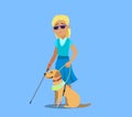 Illustration of a Blind Boy Being Guided by a Seeing Eye Dog