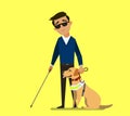 Illustration of a Blind Boy Being Guided by a Seeing Eye Dog Royalty Free Stock Photo