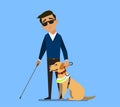 Illustration of a Blind Boy Being Guided by a Seeing Eye Dog Royalty Free Stock Photo