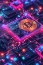 Illustration of blockchain technology securing online transactions with digital wallets exchanging cryptocurrency securely.