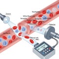 An illustration of a blood sample analysis using a flow cytometry device Royalty Free Stock Photo