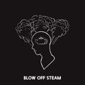 Illustration of blow off steam idiom