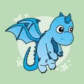 Illustration of Blue Baby Dragon Cartoon, Cute Funny Character, Flat Design