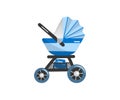 Illustration of Blue Baby stroller for baby boy with bag. Vector icon. Royalty Free Stock Photo