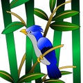 Illustration of a blue bird among bamboo trees Royalty Free Stock Photo