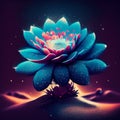 Illustration of a blue cactus with a lotus flower. generative AI