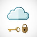 Metaphor highlights the concept of securing data in the cloud. Backgroun Royalty Free Stock Photo