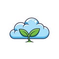 Illustration of a blue cloud with a small green plant sprouting from Royalty Free Stock Photo