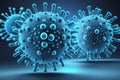 Illustration of blue corona viruses on a blue background. Microbiology, contagion, infection, epidemic, coronavirus, medicine,