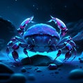 Illustration of a blue crab on a dark background, 3d rendering Generative AI Royalty Free Stock Photo