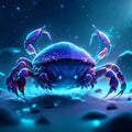 Illustration of a blue crab on a dark blue background. 3d rendering Generative AI Royalty Free Stock Photo