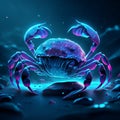 Illustration of a blue crab on a dark blue background. 3d rendering generative AI Royalty Free Stock Photo