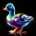 Illustration of a blue duck on a black background - digitally rendered generative AI